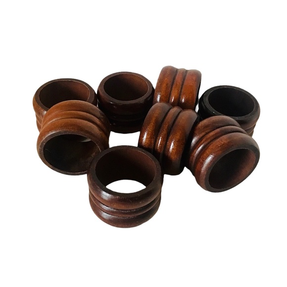 Vintage Wood Napkin Holders Set Of 8 Rings Brown.